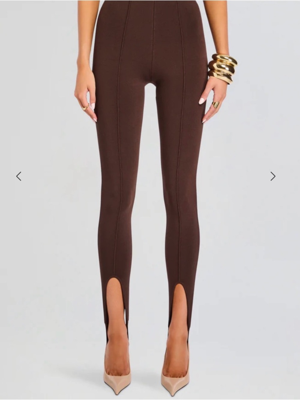 SER.O.YA Brown High-Waist Leggings with Front Ankle Slits